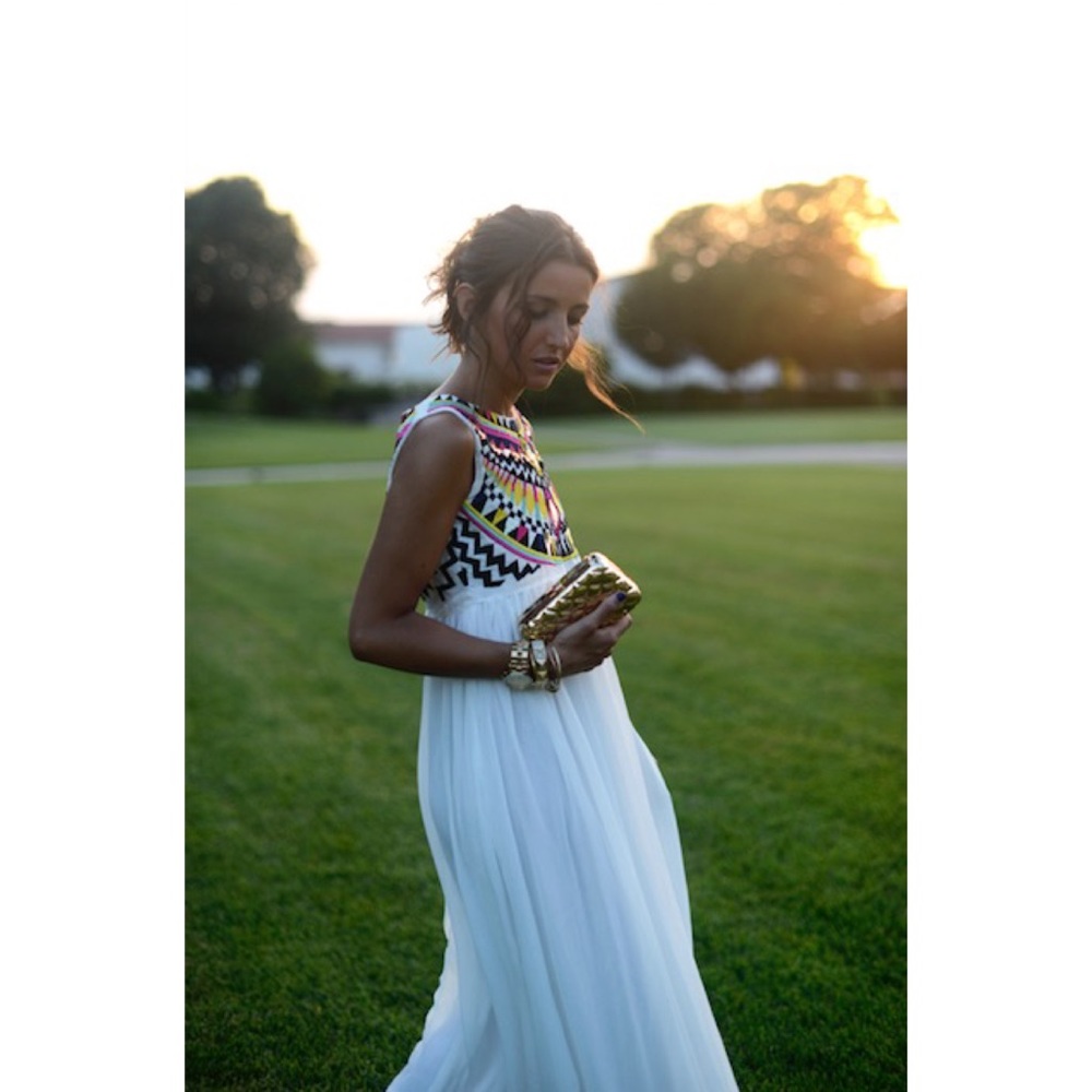 White Chiffon Aztec Dress
